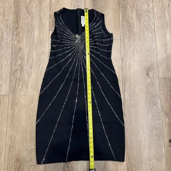 ST.JOHN EVENING Women's Beaded Sequin Embellished Midi Dress Size 6 In Black - Picture 3 of 7